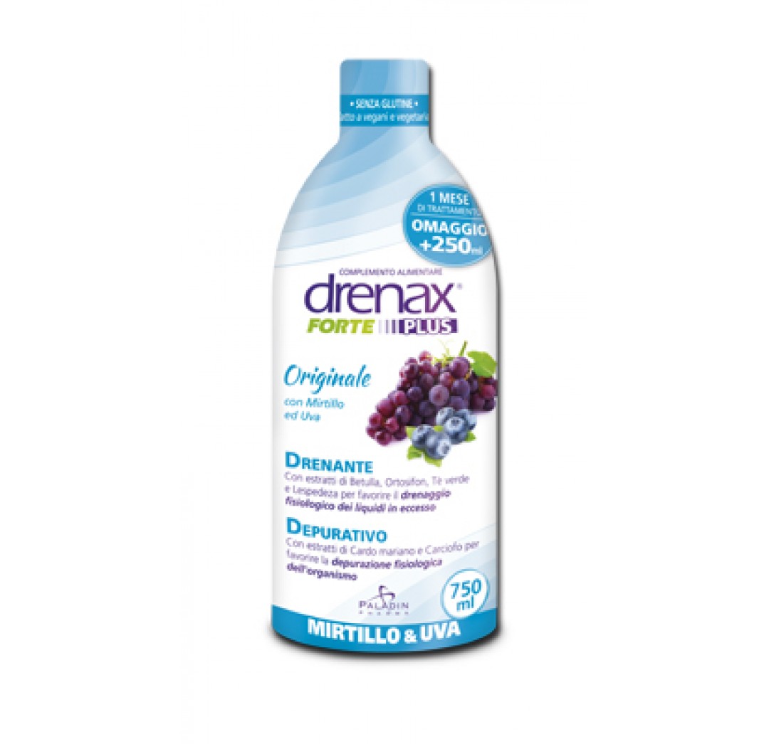 DRENAX FORTE PLUS ORIGINALE CON MIRTILLO E UVA 750 ML - farmachicca