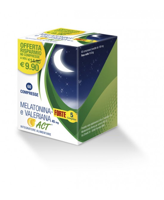 MELATONINA+FORTE 5 COMPLEX E VALERIANA ACT 60 COMPRESSE - farmachicca