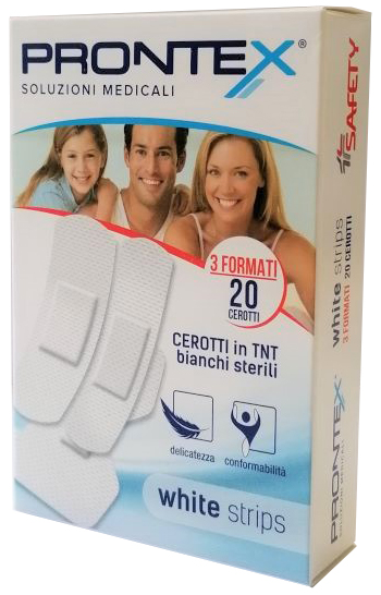 CEROTTO PRONTEX WHITE STRIPS IN TESSUTO NON TESSUTO BIANCO STERILE 3 FORMATI 20 PEZZI - farmachicca