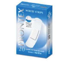 CEROTTO PRONTEX WHITE STRIPS IN TESSUTO NON TESSUTO BIANCO STERILE SCATOLA 20 CEROTTI MEDI - farmachicca