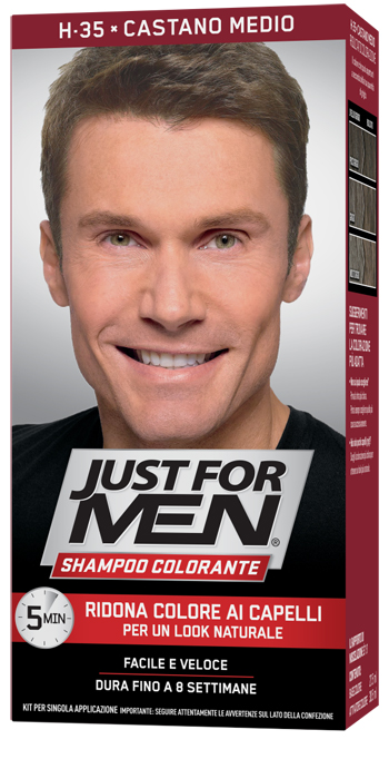 JUST FOR MEN SHAMPOO COLORANTE H35 CASTANO MEDIO ATTIVATORE CHIARO 38,5 ML + BASE COLORE 27,5 ML - farmachicca