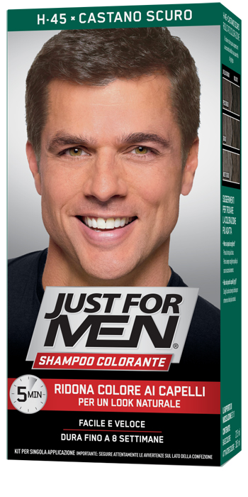 JUST FOR MEN SHAMPOO COLORANTE H45 CASTANO SCURO ATTIVATORE CHIARO 38,5 ML + BASE COLORE 27,5 ML - farmachicca