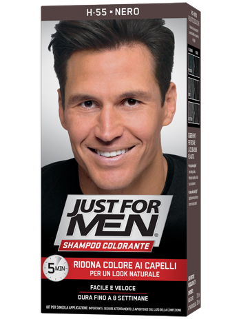 JUST FOR MEN SHAMPOO COLORANTE H55 NERO ATTIVATORE CHIARO 38,5 ML + BASE COLORE 27,5 ML - farmachicca