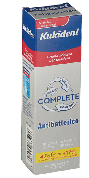 KUKIDENT COMPLETE CREMA ADESIVA PER PROTESI DENTARIE CON ANTIBATTERICO 47 G - farmachicca