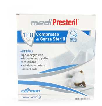 GARZA COMPRESSA MEDIPRESTERIL FU STERILE MONOUSO 10X10CM 100PEZZI - farmachicca