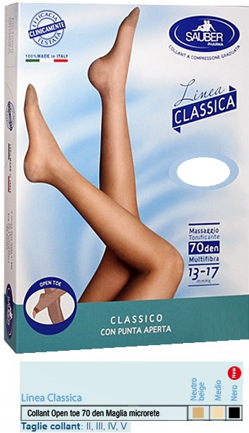 SAUBER COLLANT OPEN TOE MAGLIA MICRORETE 70 DEN COLORE MEDIO TAGLIA 2 LINEA CLASSICA - farmachicca