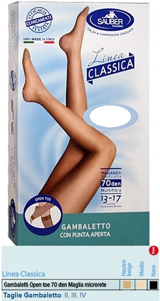 SAUBER GAMBALETTO OPEN TOE MAGLIA MICRORETE 70 DEN COLORE MEDIO TAGLIA 2 LINEA CLASSICA - farmachicca