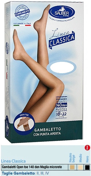 SAUBER GAMBALETTO OPEN TOE MAGLIA MICRORETE 140 DEN COLORE NEUTRO BEIGE TAGLIA 3 LINEA CLASSICA - farmachicca