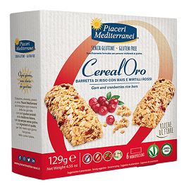 PIACERI MEDITERRANEI CEREALORO BARRETTA DI RISO CON MAIS E MIRTILLI ROSSI 6 PEZZI DA 21,5 G - farmachicca