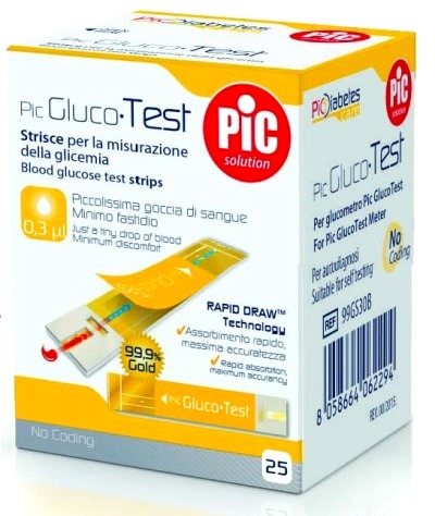 STRISCE MISURAZIONE GLICEMIA PIC GLUCOTEST 25 PEZZI - farmachicca