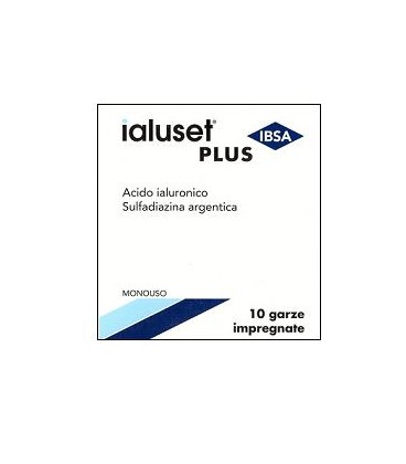 GARZA IALUSET PLUS IMPREGNATA DI CREMA DI ACIDO IALURONICO 0,05%, DI SULFADIAZINA ARGENTICA 1%, MACROGOL, GLICEROLO E ACQUA 10 X 10 CM 10 PEZZI - farmachicca
