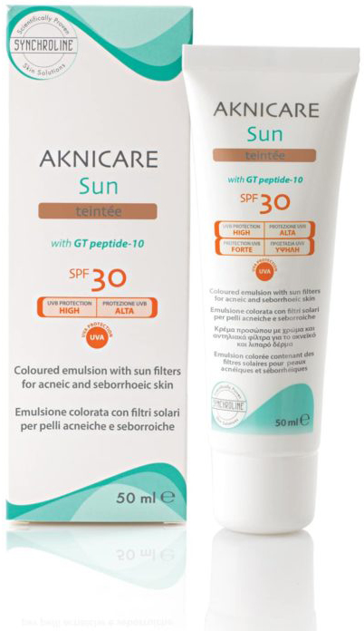 CREMA COLORATA PROTETTIVA SOLARE PER PELLE ACNEICA AKNICARE SUN TEINTEE' DORE' TUBETTO 50 ML - farmachicca