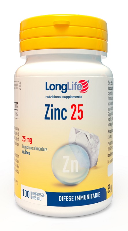 LONGLIFE ZINC 25 MG 100 COMPRESSE DIVISIBILI - farmachicca