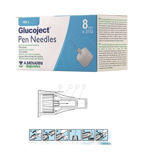 AGO PER PENNA DA INSULINA GLUCOJECT LUNGHEZZA 8 MM GAUGE 31 100 PEZZI - farmachicca