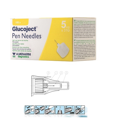AGO PER PENNA DA INSULINA GLUCOJECT LUNGHEZZA 5 MM GAUGE 31 100 PEZZI - farmachicca