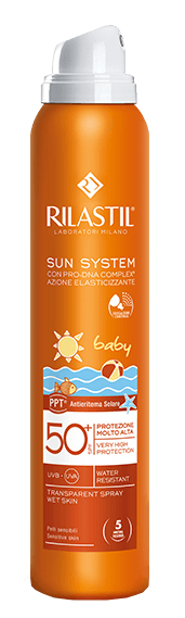 RILASTIL SUN SYSTEM BABY PPT SPF 50+ TRANSPARENT SPRAY WET SKIN 200 ML - farmachicca