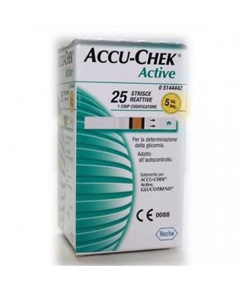 STRISCE MISURAZIONE GLICEMIA ACCU-CHEK ACTIVE STRIPS 25 PEZZI INF RETAIL - farmachicca