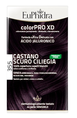 EUPHIDRA COLORPRO XD 355 CASTANO SCURO CILIEGIA GEL COLORANTE CAPELLI IN FLACONE + ATTIVANTE + BALSAMO + GUANTI - farmachicca