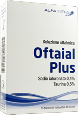 SOLUZIONE OFTALMICA OFTAIAL PLUS ACIDO IALURONICO 0,4% E TAURINA 15 FLACONCINI RICHIUDIBILI DA 0,6 ML - farmachicca