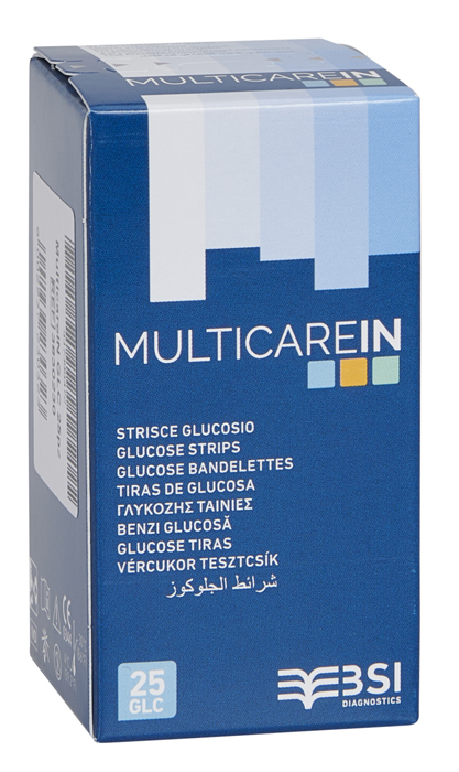 STRISCE MISURAZIONE GLICEMIA MULTICARE IN GLUCOSIO ELETTRODO 25 PEZZI - farmachicca