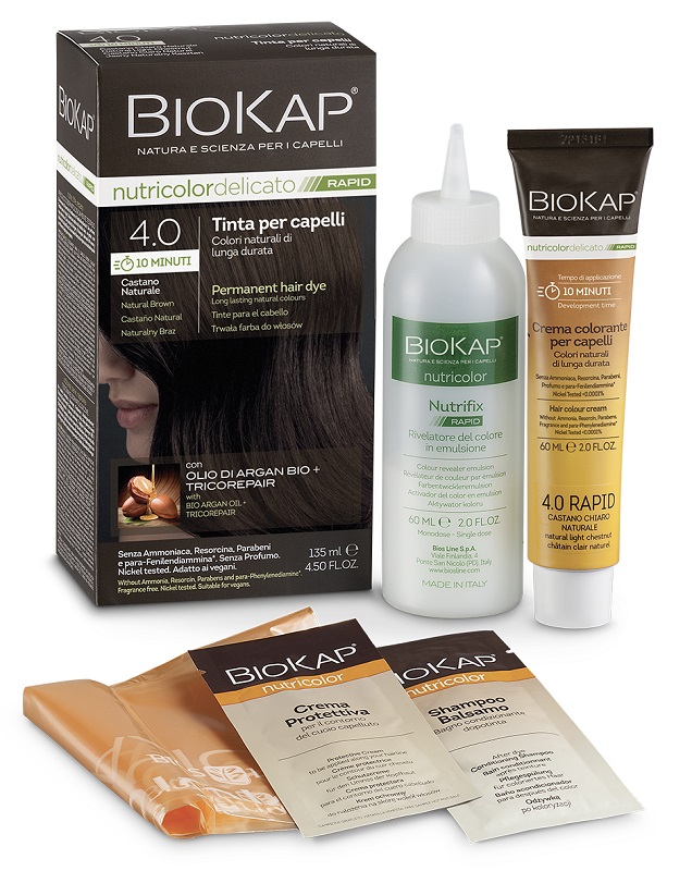 BIOS LINE  BIOKAP NUTRICOLOR DELICATO RAPID TINTA 4,00 CASTANO NATURALE 135 ML - farmachicca