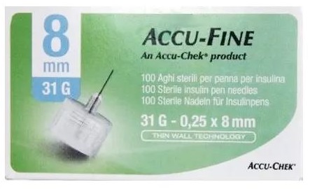 AGO PER PENNA DA INSULINA ACCU-FINE PEN NEEDLE ACCU-CHEK GAUGE 31 X 8MM 100 PEZZI - farmachicca