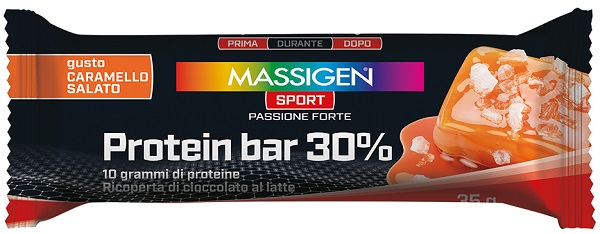 MASSIGEN SPORT PROTEIN BARRETTA 30% CARAMELLO SALATO 50 G - farmachicca