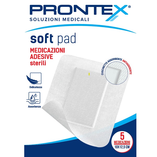 MEDICAZIONE ADESIVA STERILE PRONTEX SOFT PAD 10X12,5 CM 5 PEZZI - farmachicca