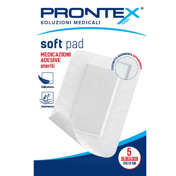 MEDICAZIONE ADESIVA STERILE PRONTEX SOFT PAD 10X15 CM 5 PEZZI - farmachicca