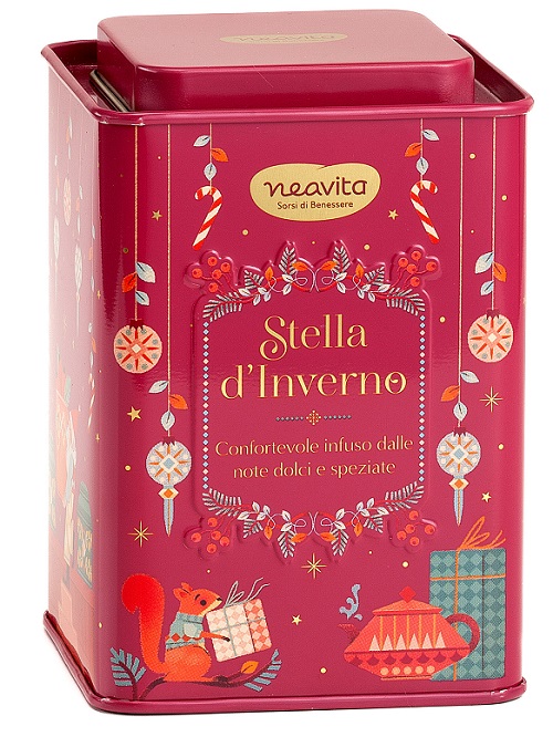 NEAVITA INFUSO STELLA D'INVERNO FILTROSCRIGNO IN SQUARE TIN ROSSO NATALE 12 FILTRI DA 3,5 G - farmachicca