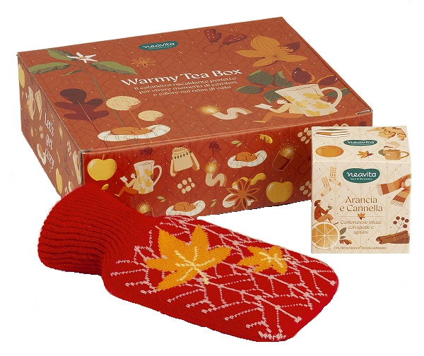 NEAVITA COFANETTO WARMY TEA CON INFUSO ARANCIA E CANNELLA 7 FILTRI E BOULE ACQUA CALDA - farmachicca