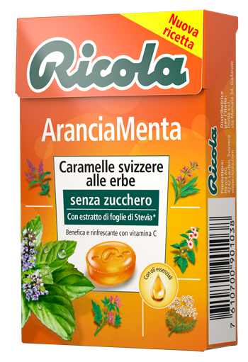 RICOLA ARANCIA MENTA SENZA ZUCCHERO 50 G - farmachicca