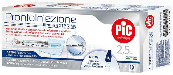 SIRINGA PIC SOLUTION PRONTO INIEZIONE 2,5 ML AGO GAUGE 23 1 1/4 10 PEZZI - farmachicca