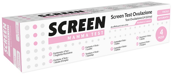 TEST RAPIDO CHE RILEVA TRAMITE URINA L'ORMONE LH INDIVIDUANDO IL PERIODO DI OVULAZIONE 4 PEZZI SCREEN MAMMA TEST OVULAZIONE - farmachicca