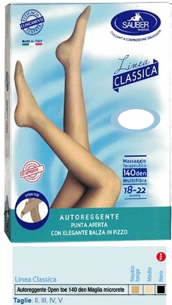 SAUBER AUTOREGGENTE OPEN TOE MAGLIA MICRORETE 140 DEN COLORE NEUTRO BEIGE TAGLIA 2 LINEA CLASSICA - farmachicca