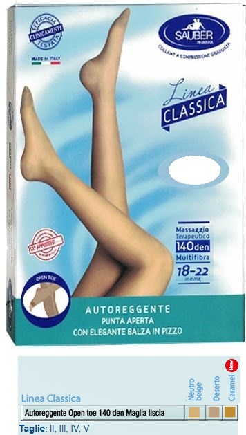 SAUBER AUTOREGGENTE OPEN TOE MAGLIA LISCIA 140 DEN COLORE NEUTRO BEIGE TAGLIA 5 LINEA CLASSICA - farmachicca