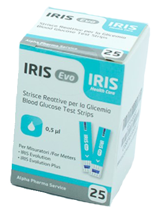 STRISCE MISURAZIONE GLICEMIA IRIS EVO 25 PEZZI - farmachicca