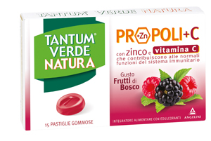 TANTUM VERDE NATURA PROPOLI+C CON ZINCO E VITAMINA C 15 PASTIGLIE GOMMOSE GUSTO FRUTTI DI BOSCO - farmachicca