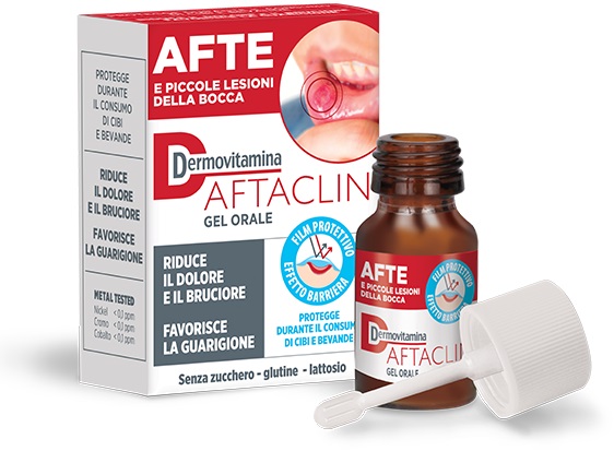 DERMOVITAMINA AFTACLIN GEL ORALE 7 ML CONTRO DOLORE E BRUCIONE SENZA ZUCCHERO E SENZA GLUTINE - farmachicca