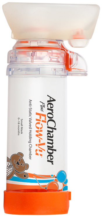 CAMERA DISTANZIATRICE ANTISTATICA AEROCHAMBER PLUS FLOWVU MASCHERA PEDIATRICA SMALL 0-18 MESI ARANCIONE - farmachicca