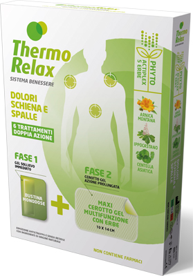 THERMORELAX PHYTO GEL DOLORI SCHIENA E SPALLE FASE 1 GEL SOLLIEVO IMMEDIATO E FASE 2 MAXI CEROTTO GEL MULTIFUNZIONALE CON ERBE 6 PEZZI - farmachicca