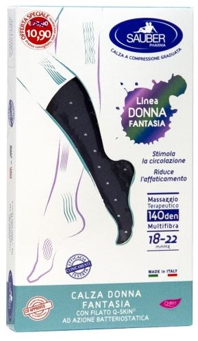 SAUBER CALZA DONNA FANTASIA FILATO Q-SKIN 140 DEN JEANS POIS BIANCHI TAGLIA M PROMO - farmachicca