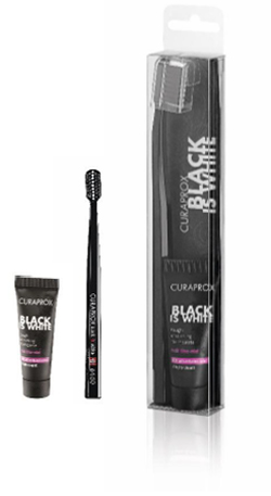 CURAPROX BLACK IS WHITE DENTIFRICI SBIANCANTI 1 DENTIFRICIO DA 10ML + 1 SPAZZOLINO - farmachicca
