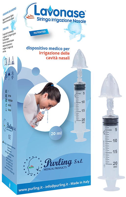 LAVONASE IRRIGAZIONE NASALE NON STERILE SIRINGA 20 ML + LUER-LOCK CON CAPPUCCIO + UGELLO NASALE CON RACCORDO LUER-LOCK + PERFORATORE CON VALVOLA NON RITORNO CON TAPPO - farmachicca