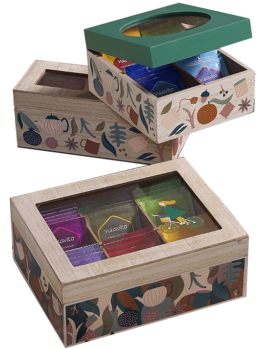 NEAVITA COFANETTO LEGNO BIO VERDE A 4 SCOMPARTI COMPOSTO 20 BUSTINE TISANE ASSORTITE - farmachicca