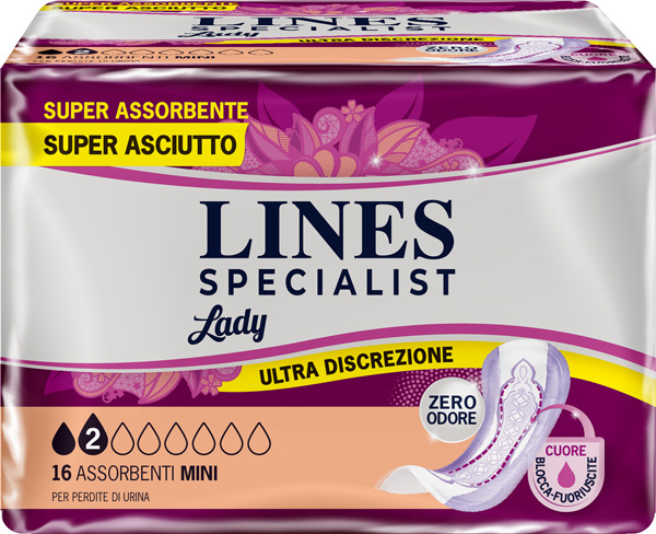 ASSORBENTI PER INCONTINENZA LINES SPECIALIST LADY 2 MINI 16 PEZZI - farmachicca