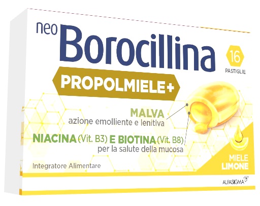 NEOBOROCILLINA PROPOLMIELE+ MIELE/LIMONE 16 PASTIGLIE DA 3,4 G - farmachicca