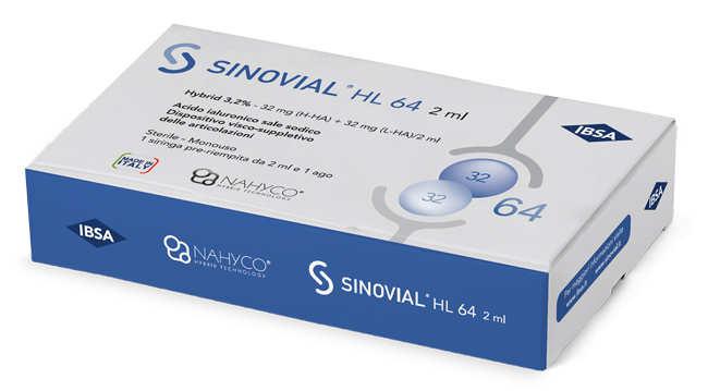 SIRINGA INTRA-ARTICOLARE SINOVIAL HL 64 ACIDO IALURONICO SALE SODICO 3,2% 32MG H-HA + 32MG H-LA/2ML 2 ML - farmachicca