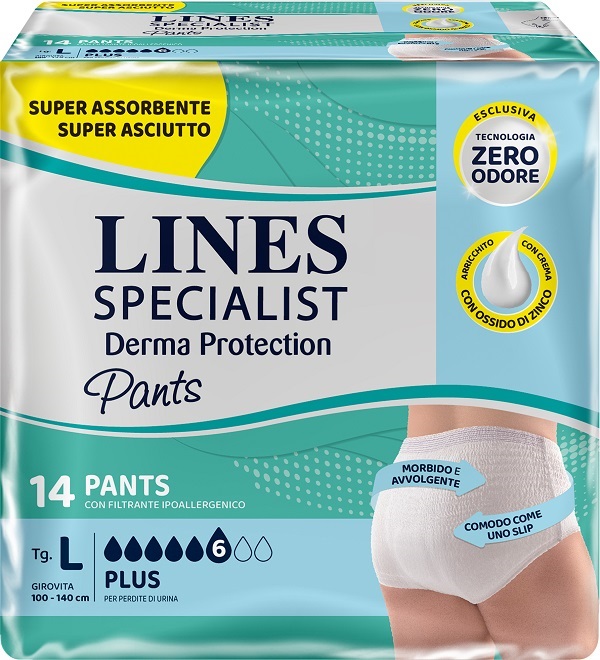 PANNOLONE PER INCONTINENZA LINES SPECIALIST DERMA PANTS PLUS L 14 PEZZI - farmachicca