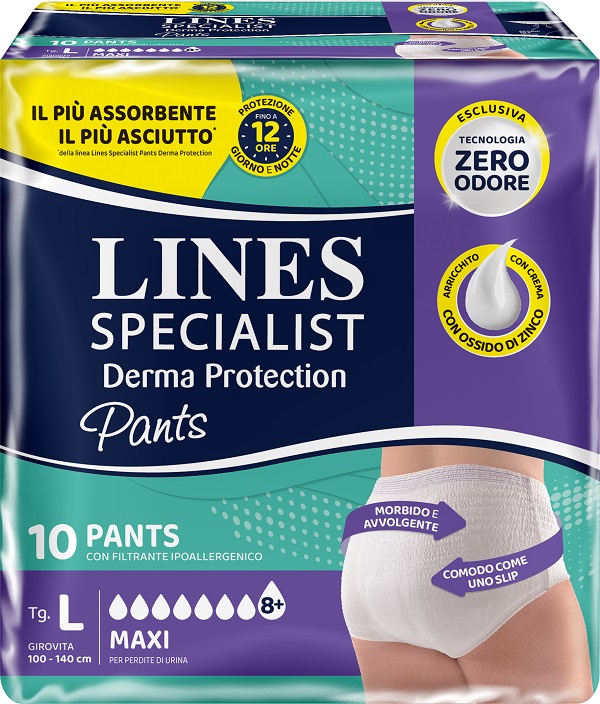 PANNOLONE PER INCONTINENZA LINES SPECIALIST DERMA PANTS MAXI L 10 PEZZI - farmachicca